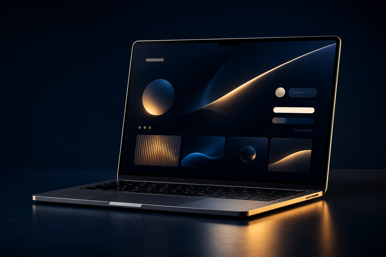 An elegant modern website glowing on a crafted laptop screen