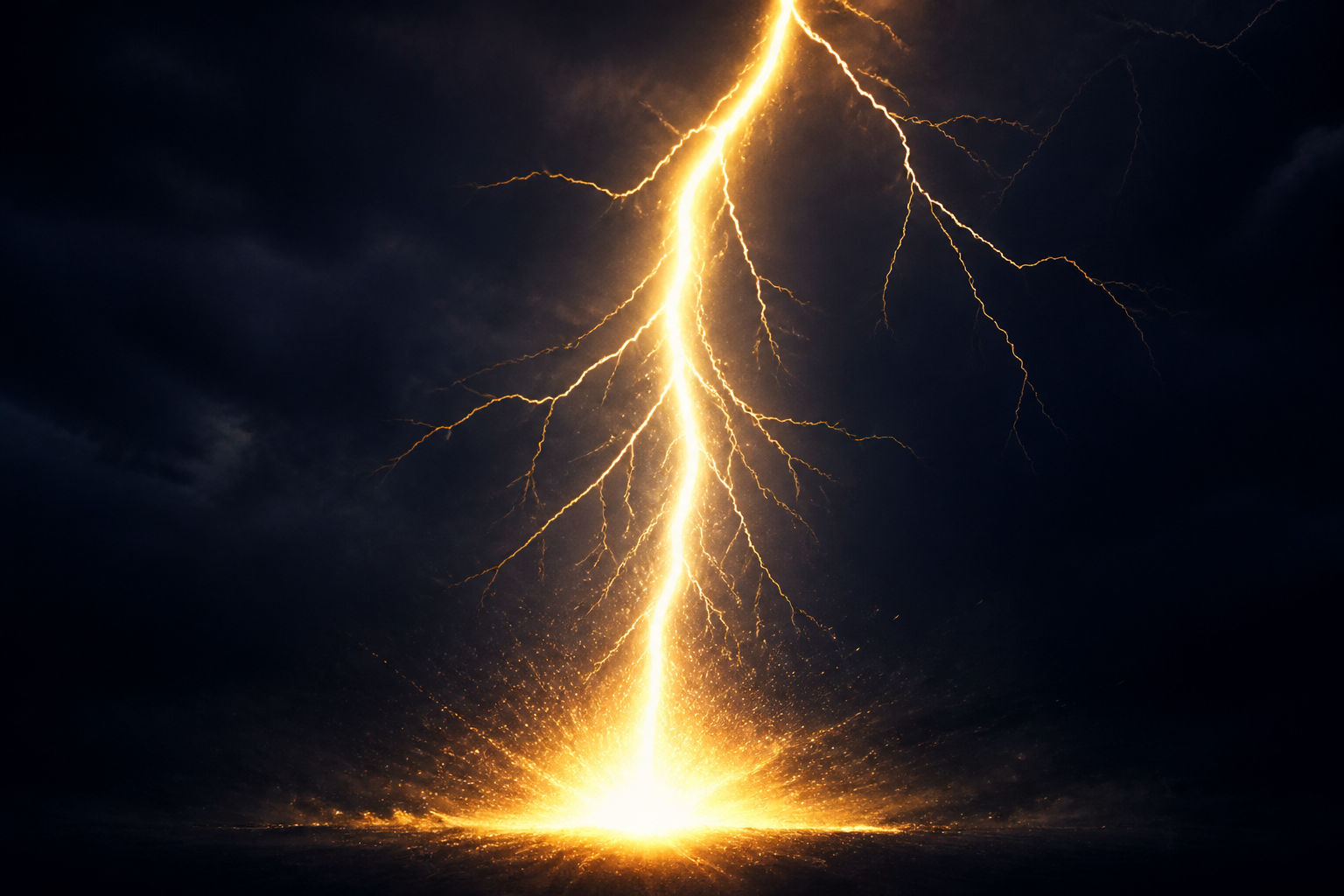 Glowing data nodes and signal waves converging to a single point