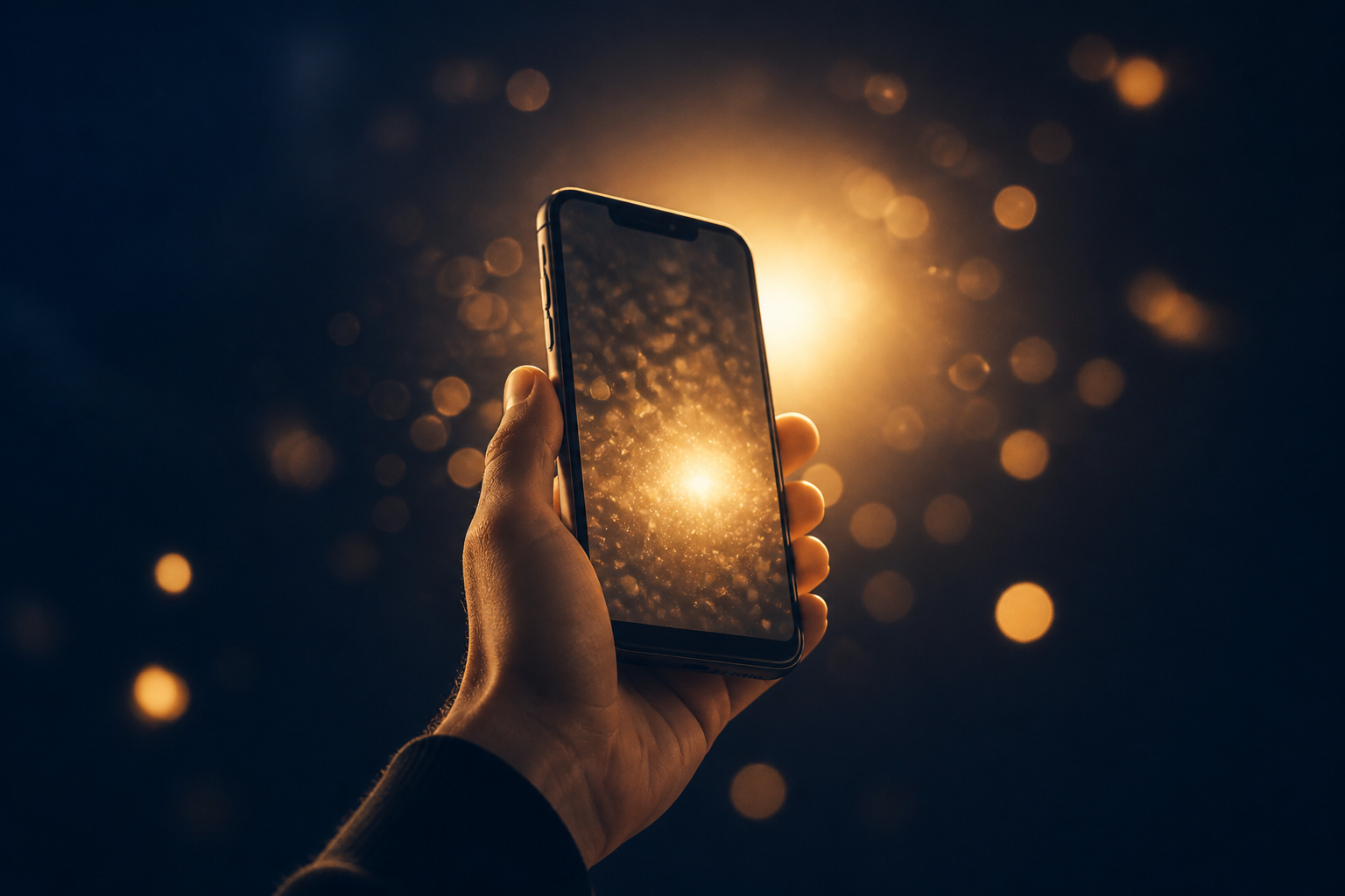 A hand raising a phone to capture a bright moment